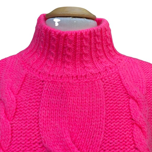 Anthropologie Cable Knit Chunky Oversized Sweater Sz M Neon Pink Barbiecore Wool - Picture 2 of 12